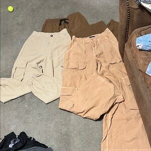 Tan and Beige Cargo Pants Set
